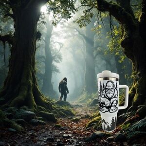 Big Foot Sasquatch I Hate People Tumbler Travel Mug 40 oz Insulated Black White